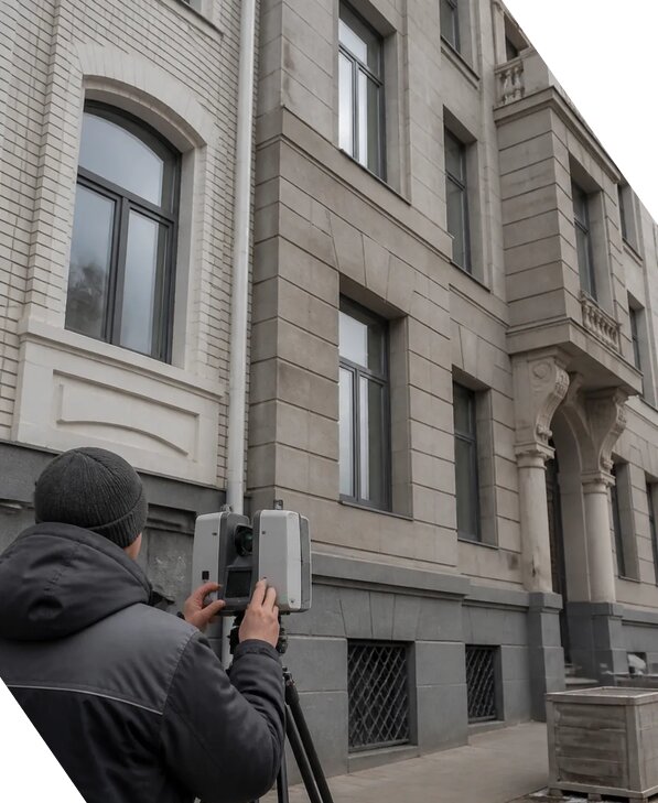 Лазерное сканирование фасадов зданий для обследования в Добрянке